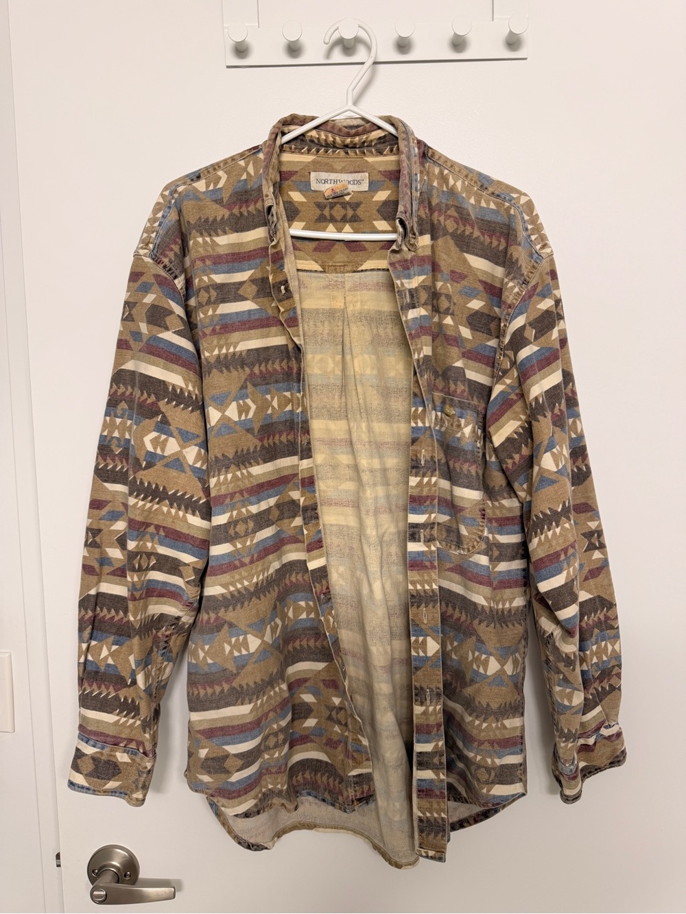 Men's Casual Button-Down Shirt - Tan Multi Aztec